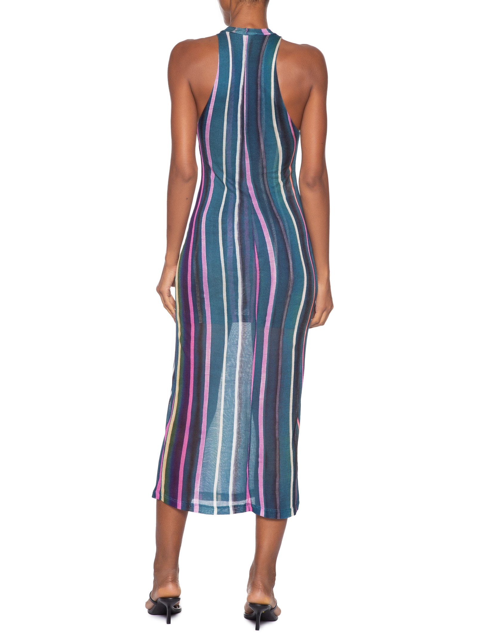 Vestido Gola Alta Manga Tr Estampado Azul Animale