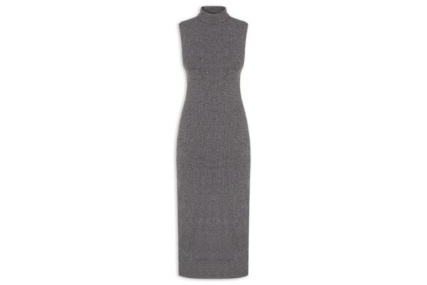 Vestido Gola Alta Sem Manga Mescla - Cinza