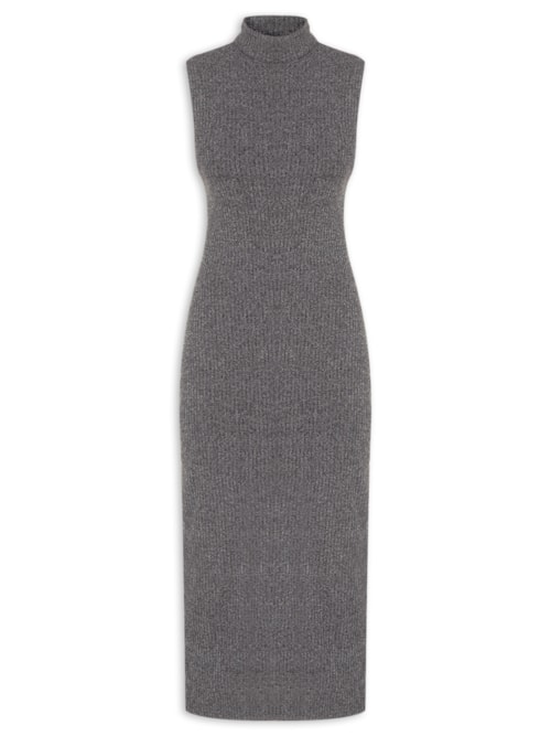 Vestido Gola Alta Sem Manga Mescla - Cinza