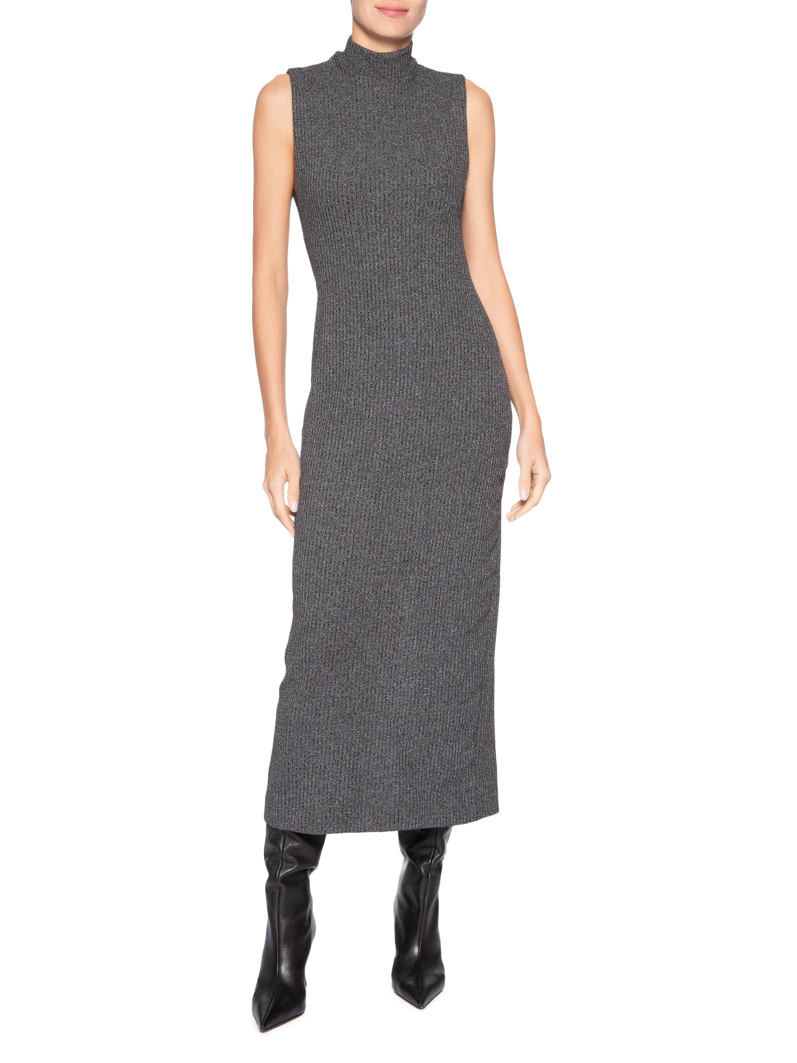 Vestido Gola Alta Sem Manga Mescla Cinza Animale