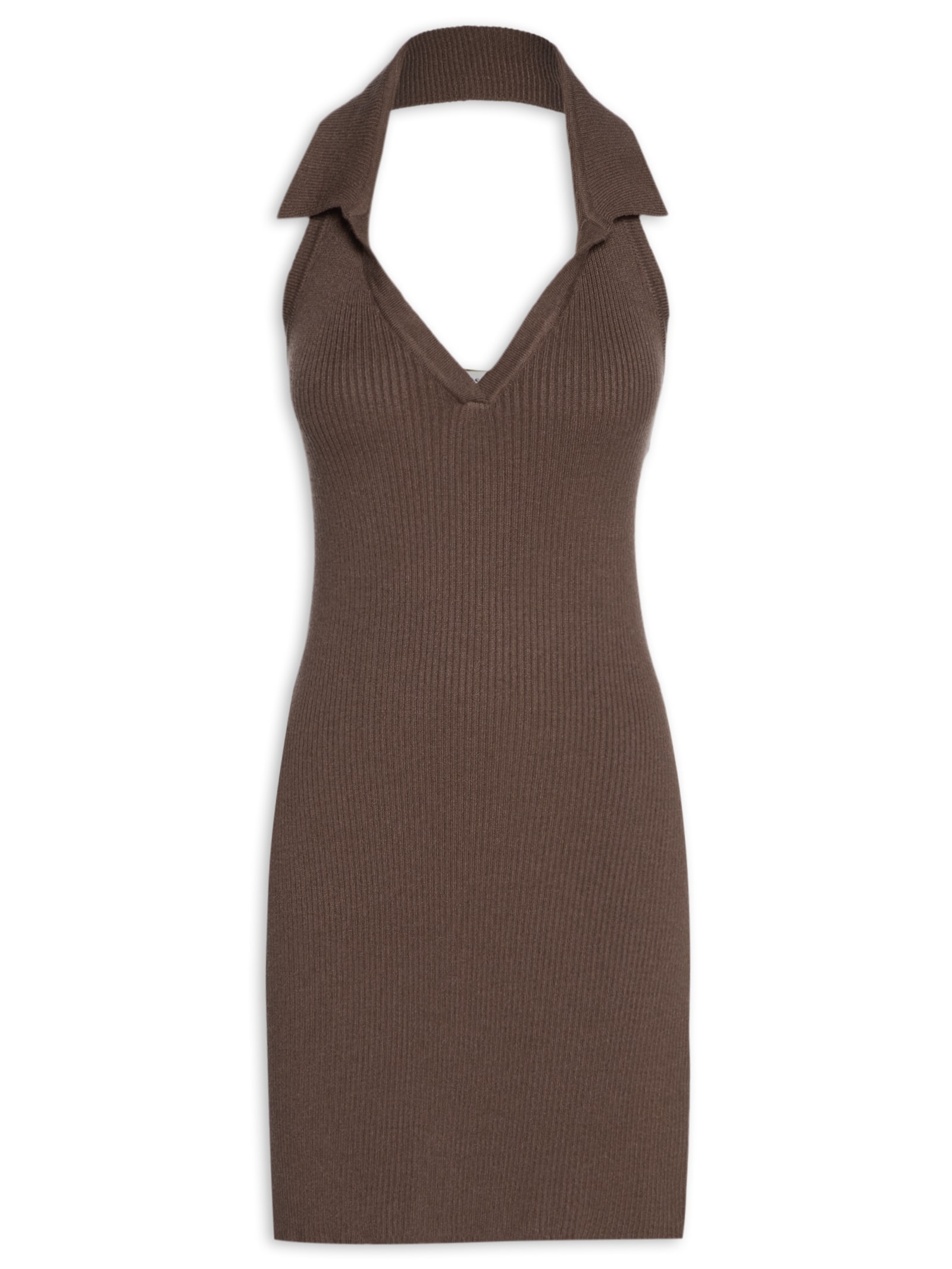 Vestido Gola Polo Tricot Marrom Dress To