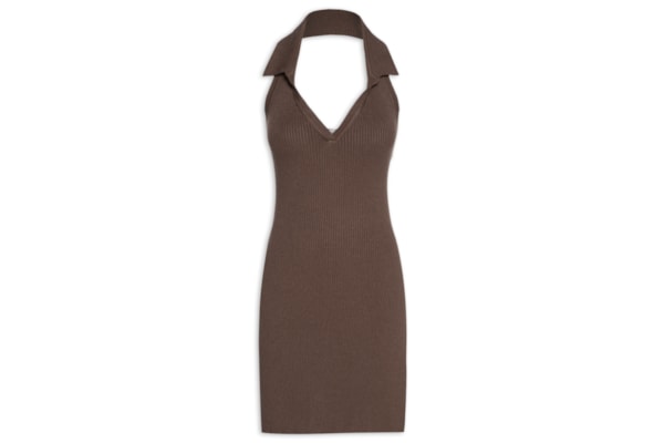 Vestido Gola Polo Tricot - Marrom