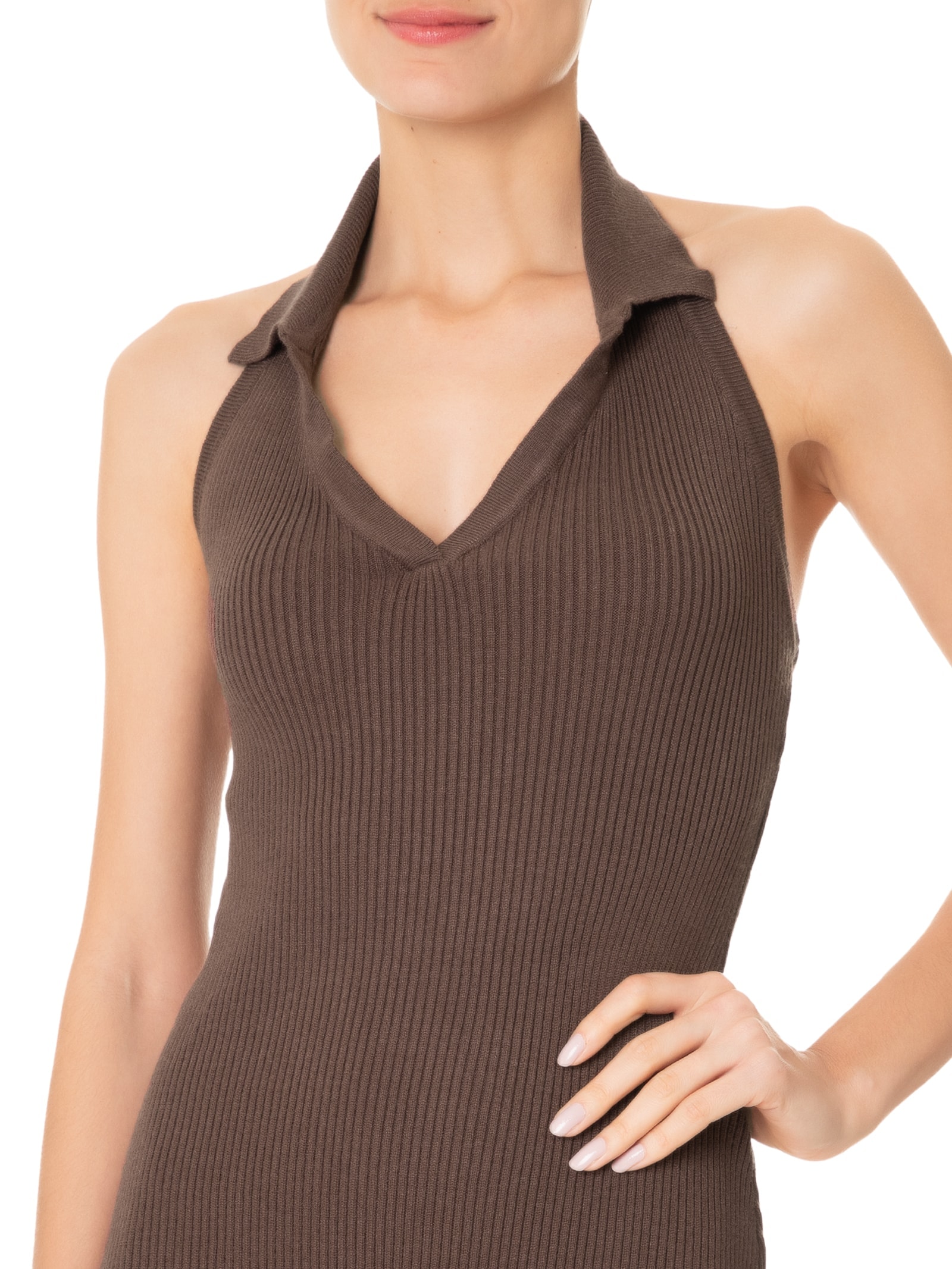 Vestido Gola Polo Tricot Marrom Dress To