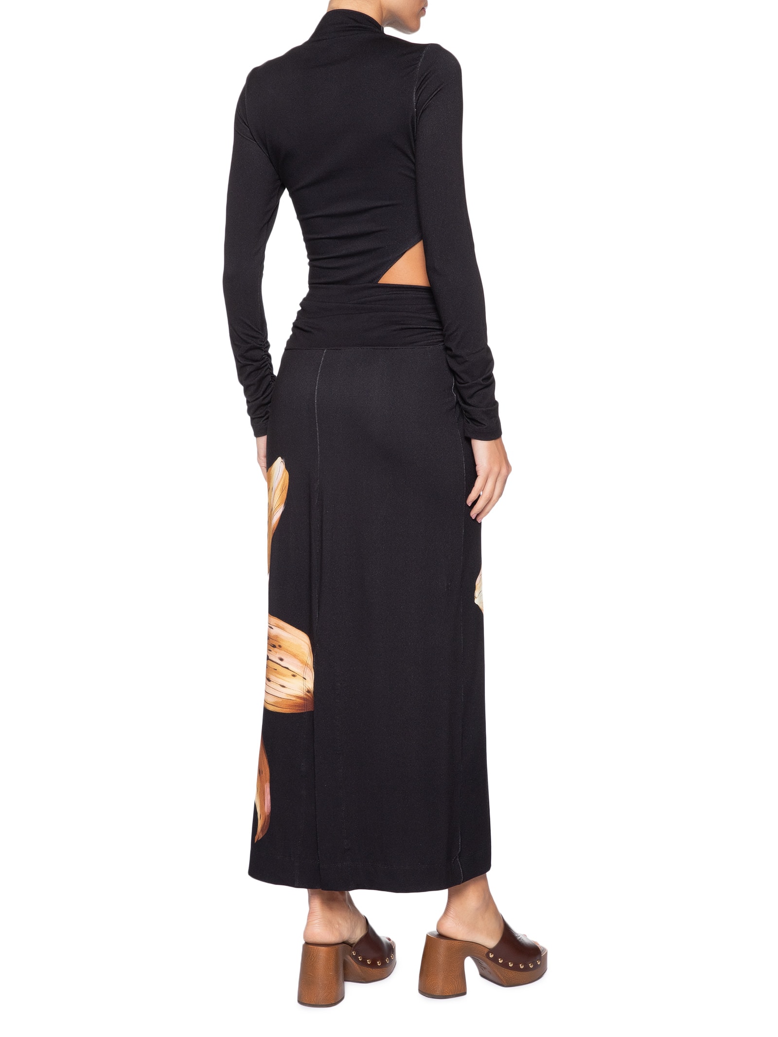 Vestido Gola Redonda Orquídea Onça Preto Farm