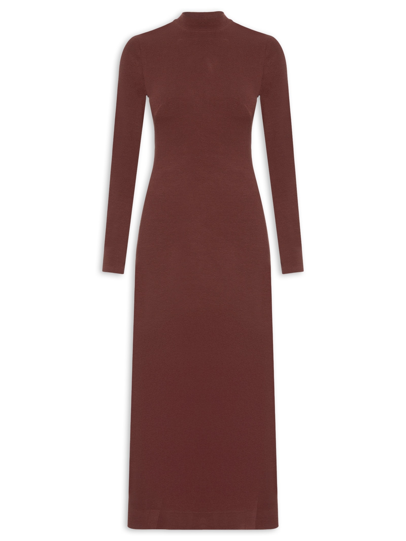 Vestido Golinha Decote Costas Crepe Marrom Farm