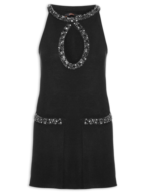 Vestido Gota Bordado Tricot – Preto