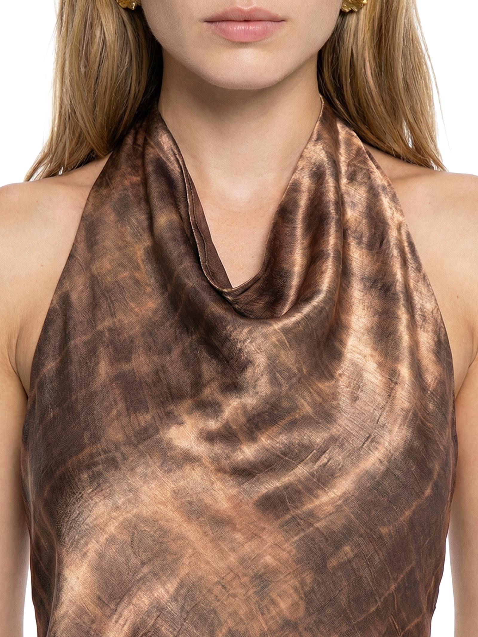 Vestido Halter Estampado – Marrom Open