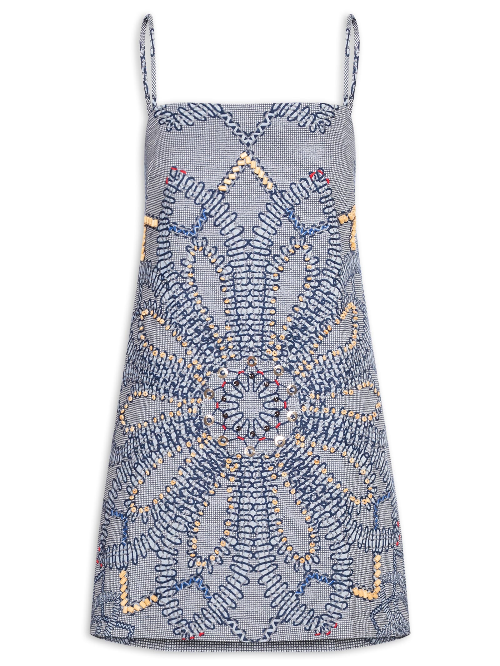 Vestido Jacquard Bordado – Azul Cantão