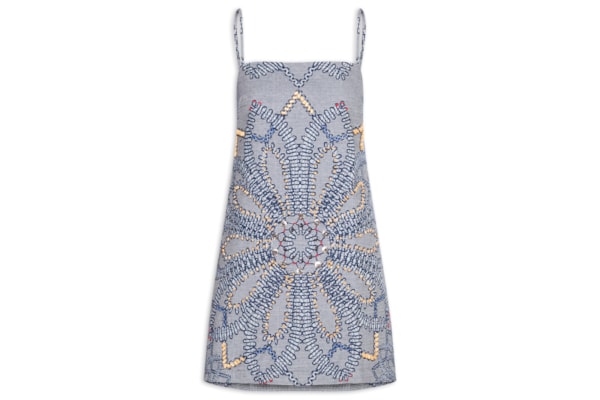 Vestido Jacquard Bordado – Azul