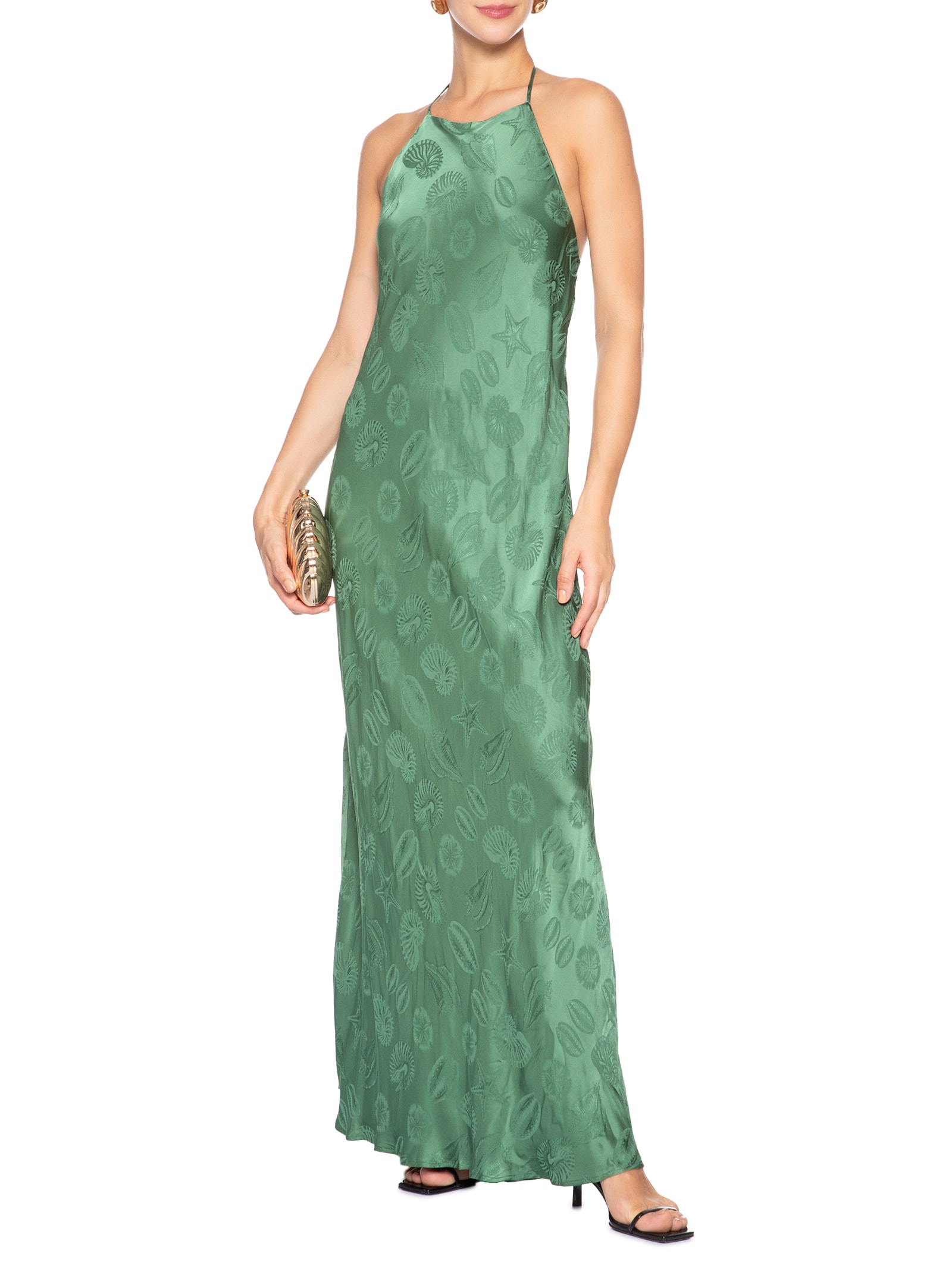 Vestido Jacquard Conchas Verde Farm