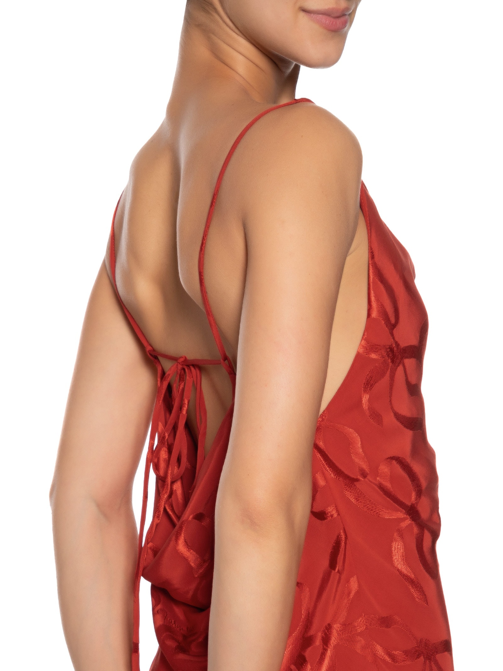 Vestido Jacquard Laços Vermelho Farm