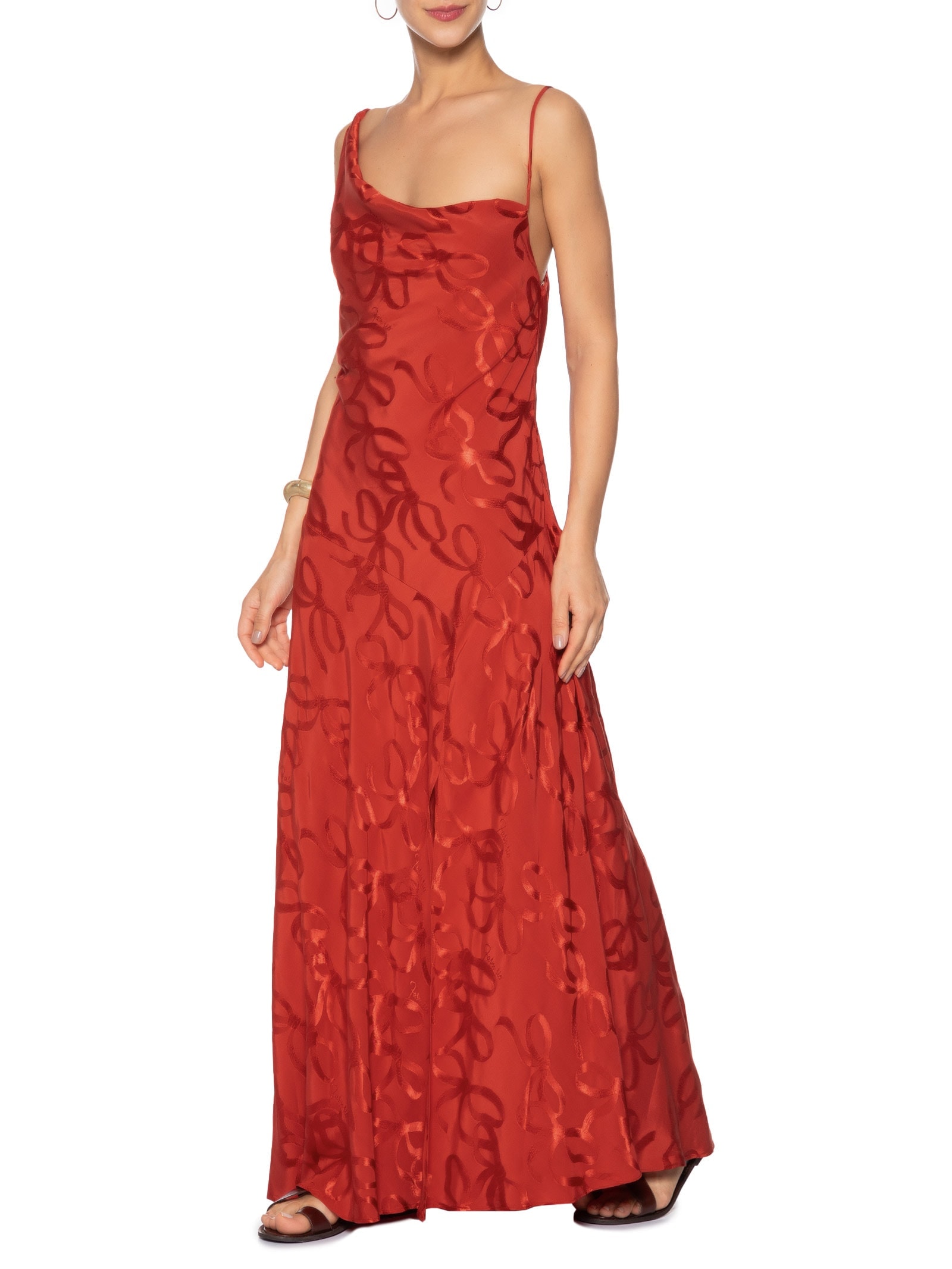 Vestido Jacquard Laços Vermelho Farm