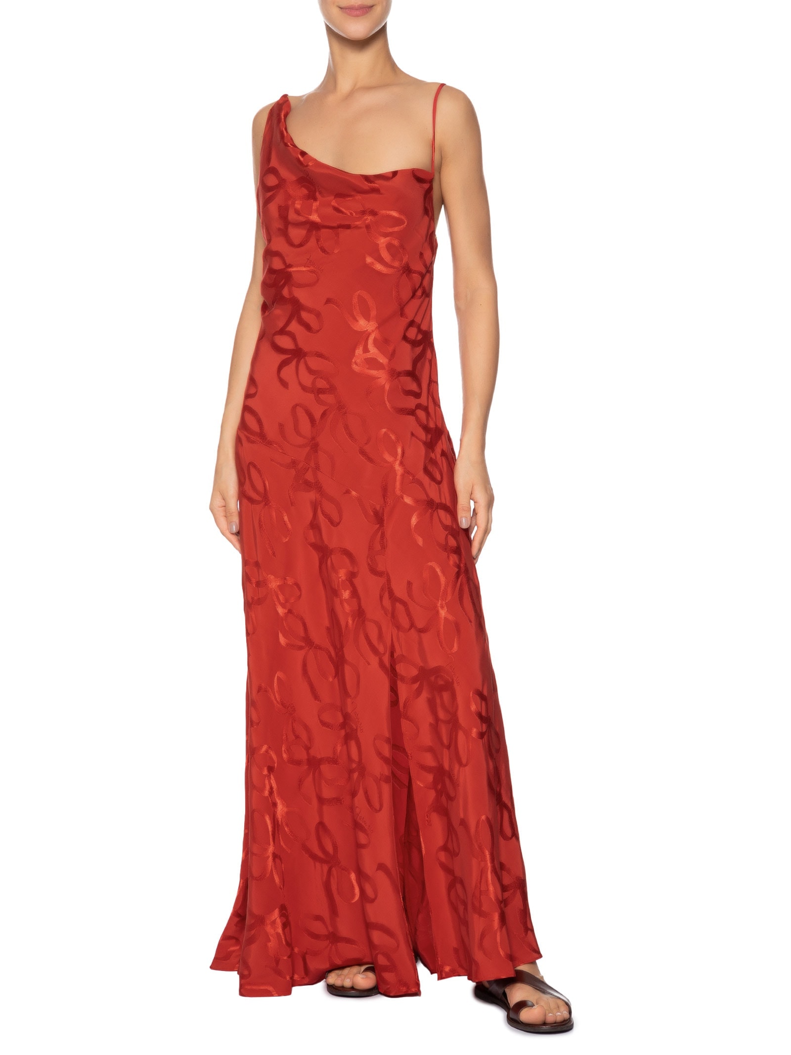 Vestido Jacquard Laços Vermelho Farm