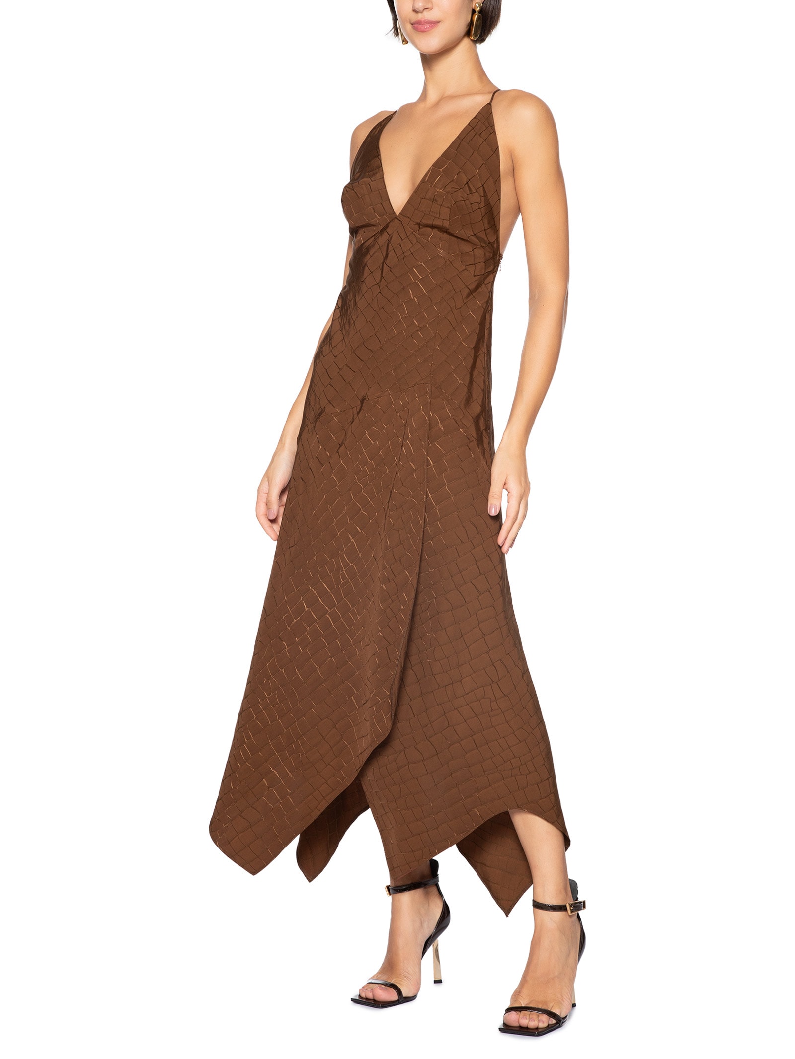 Vestido Jacquard Marrom Open