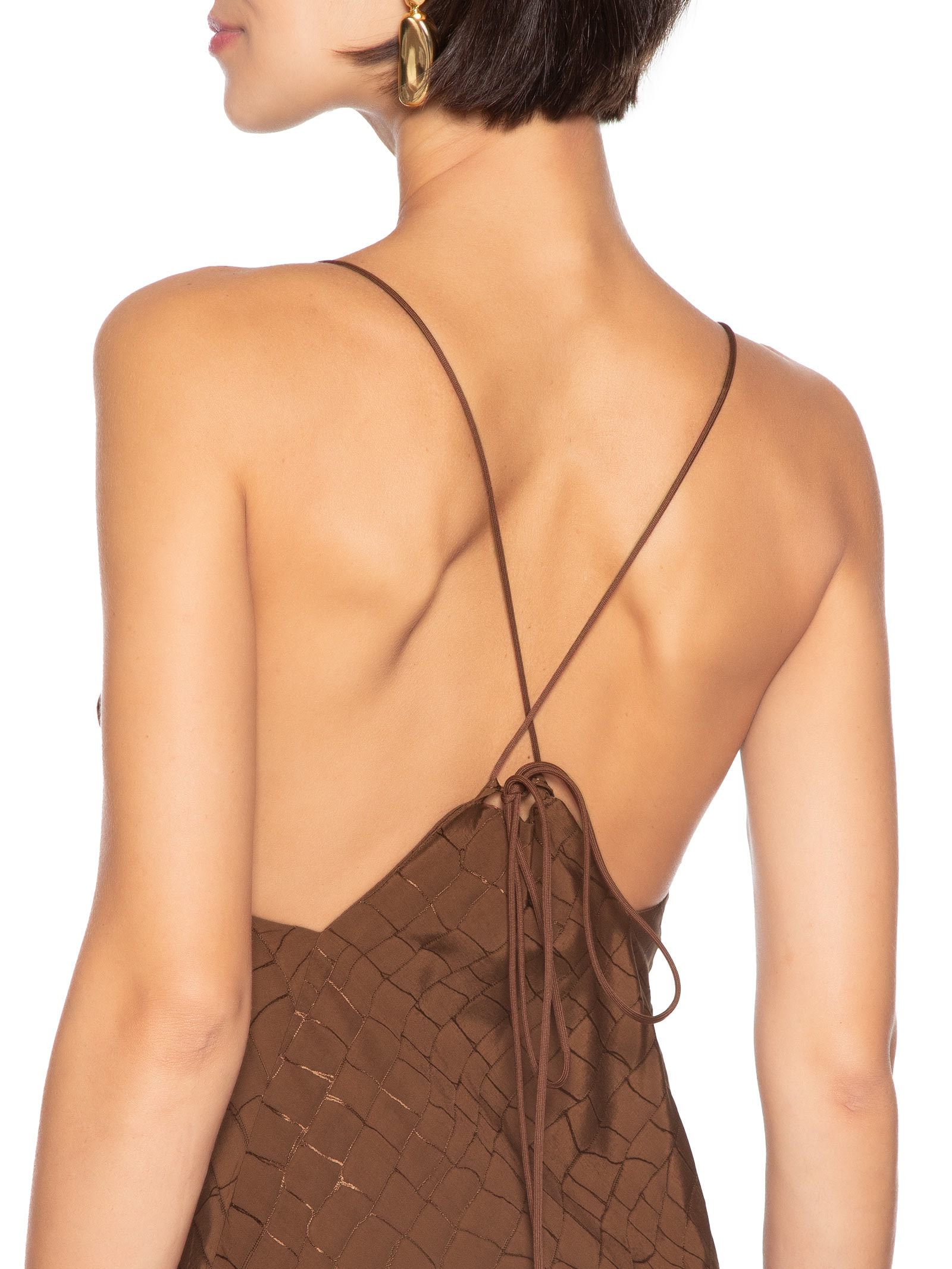 Vestido Jacquard Marrom Open