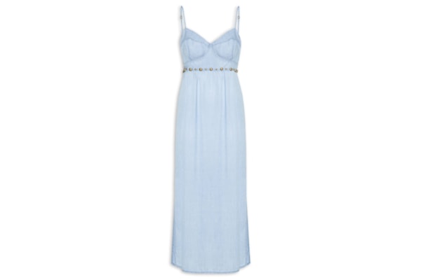 Vestido Jeans Bojo Alcinha Rebites - Azul