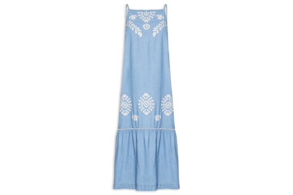 Vestido Jeans Bordado Boho - Azul