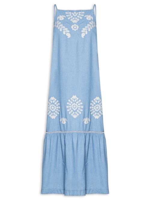 Vestido Jeans Bordado Boho – Azul