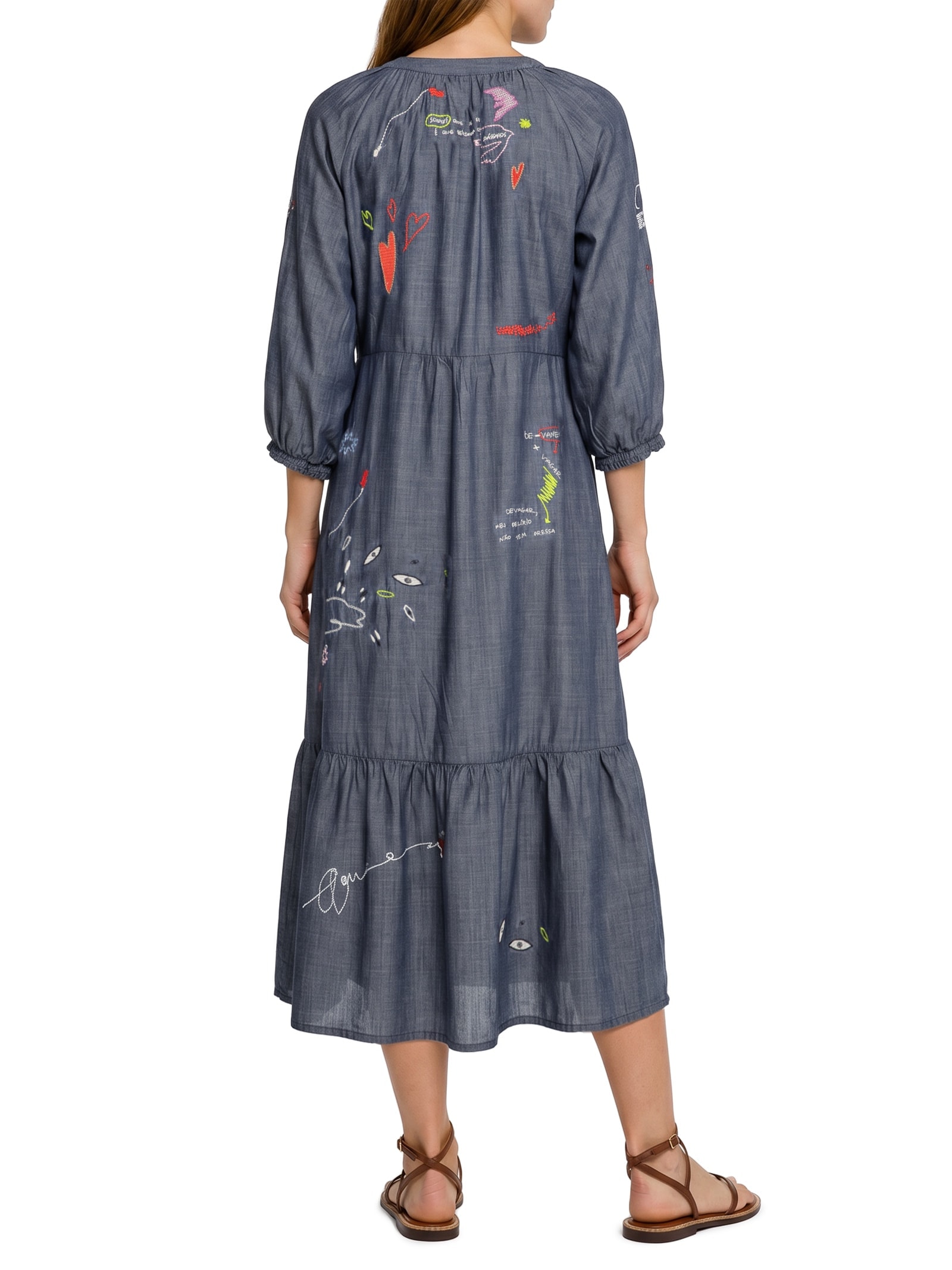 Vestido Jeans Bordado Desrazao Azul Cantão