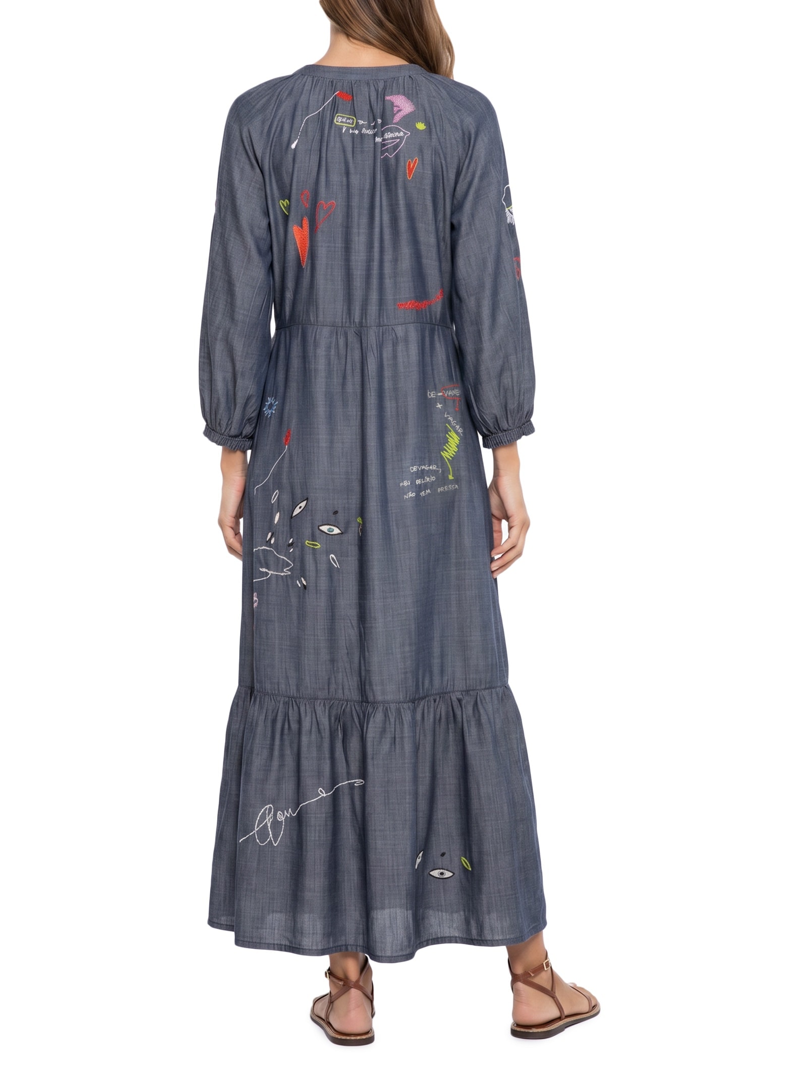 Vestido Jeans Bordado Desrazao Azul Cantão