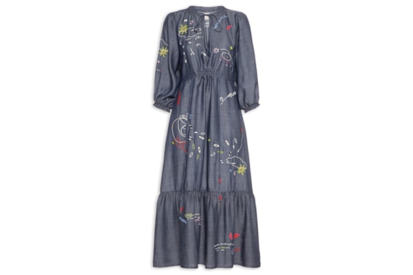 Vestido Jeans Bordado Desrazao - Azul