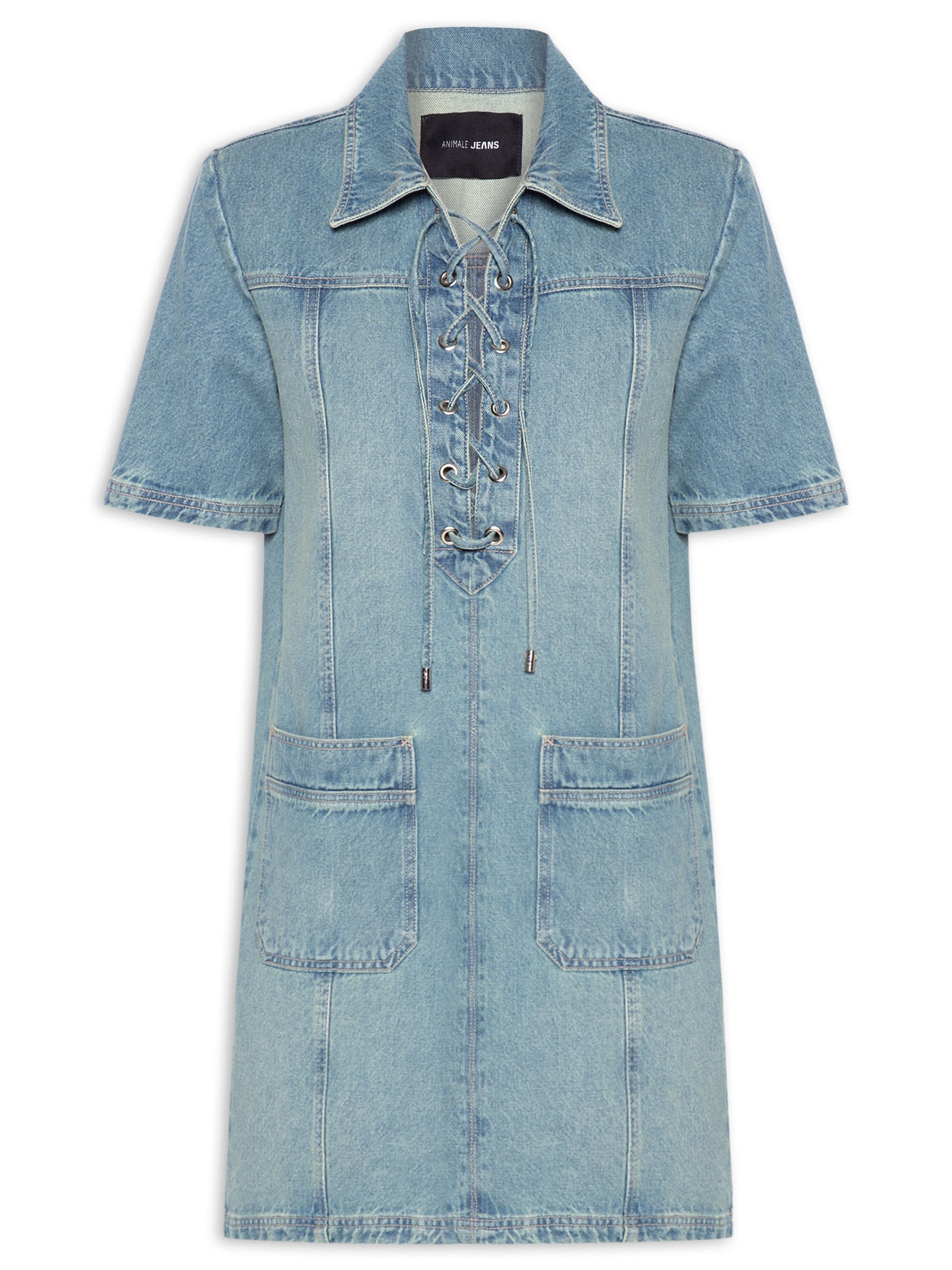 Vestido Jeans Curto Com Amarrações Azul Animale Jeans