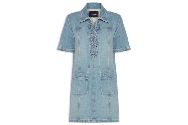 Vestido Jeans Curto Com Amarrações - Azul