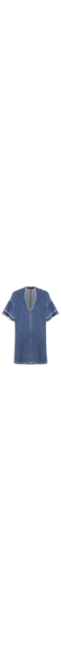 Vestido Jeans Manga Babado - Azul