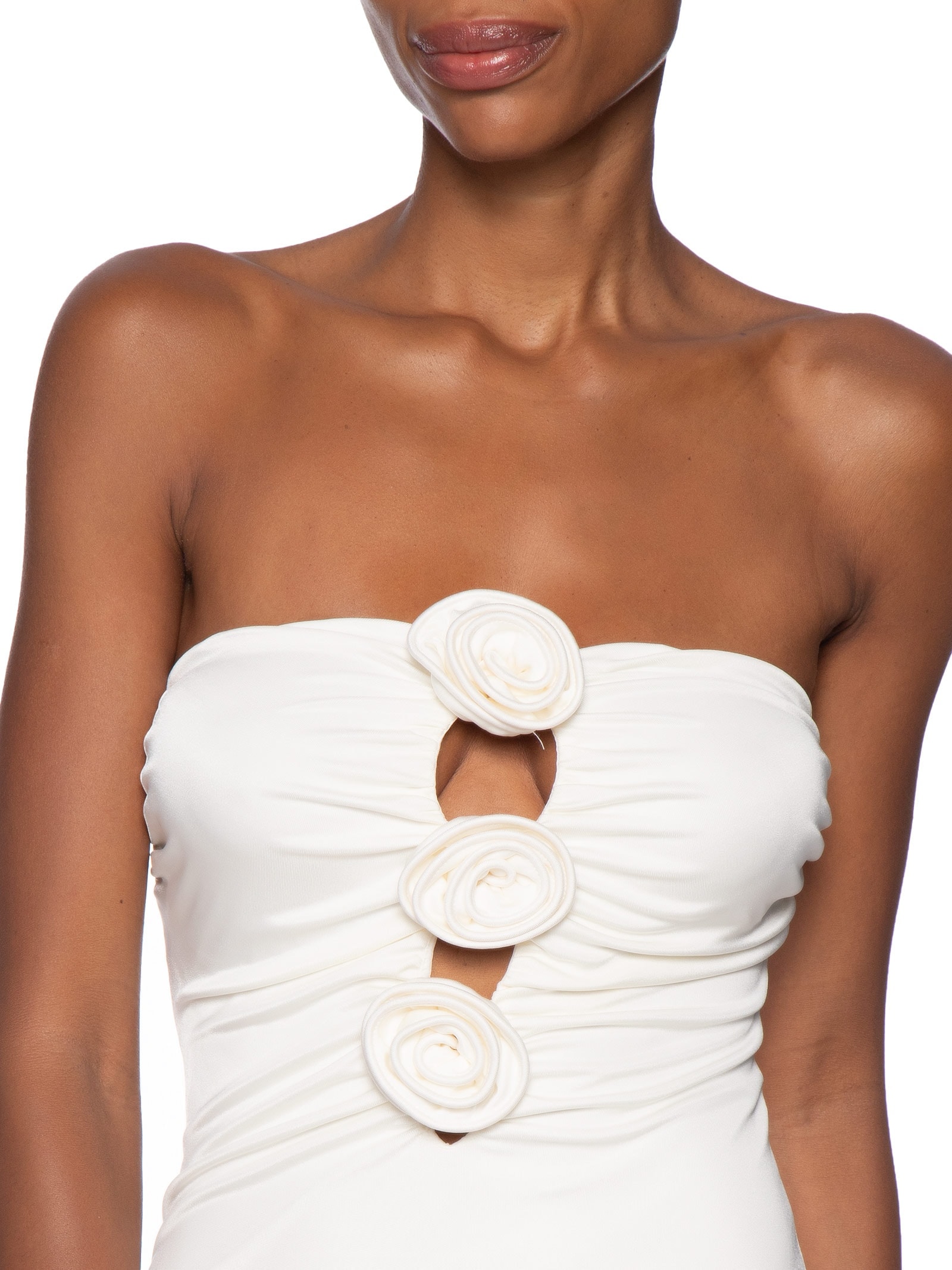 Vestido Jersey Flores Decote Branco Farm