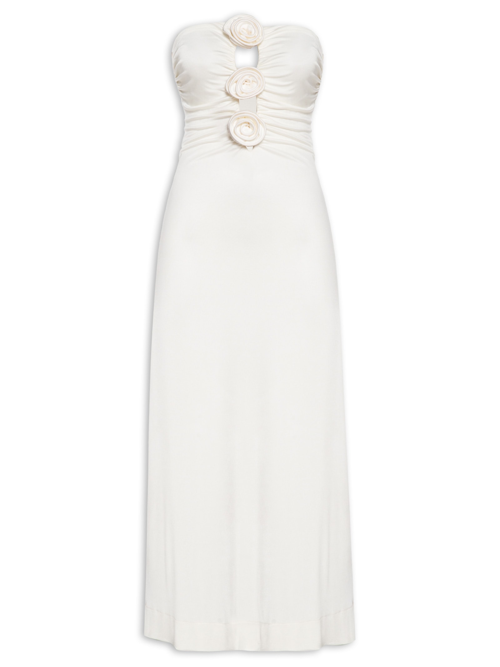 Vestido Jersey Flores Decote Branco Farm