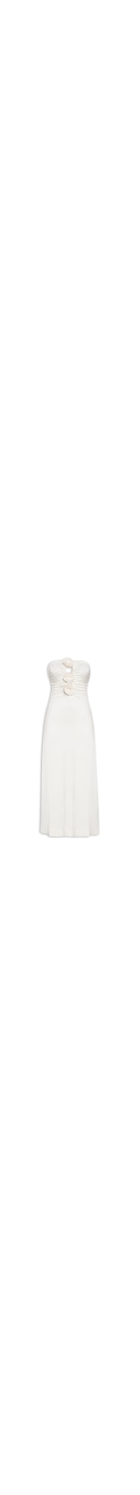 Vestido Jersey Flores Decote - Branco
