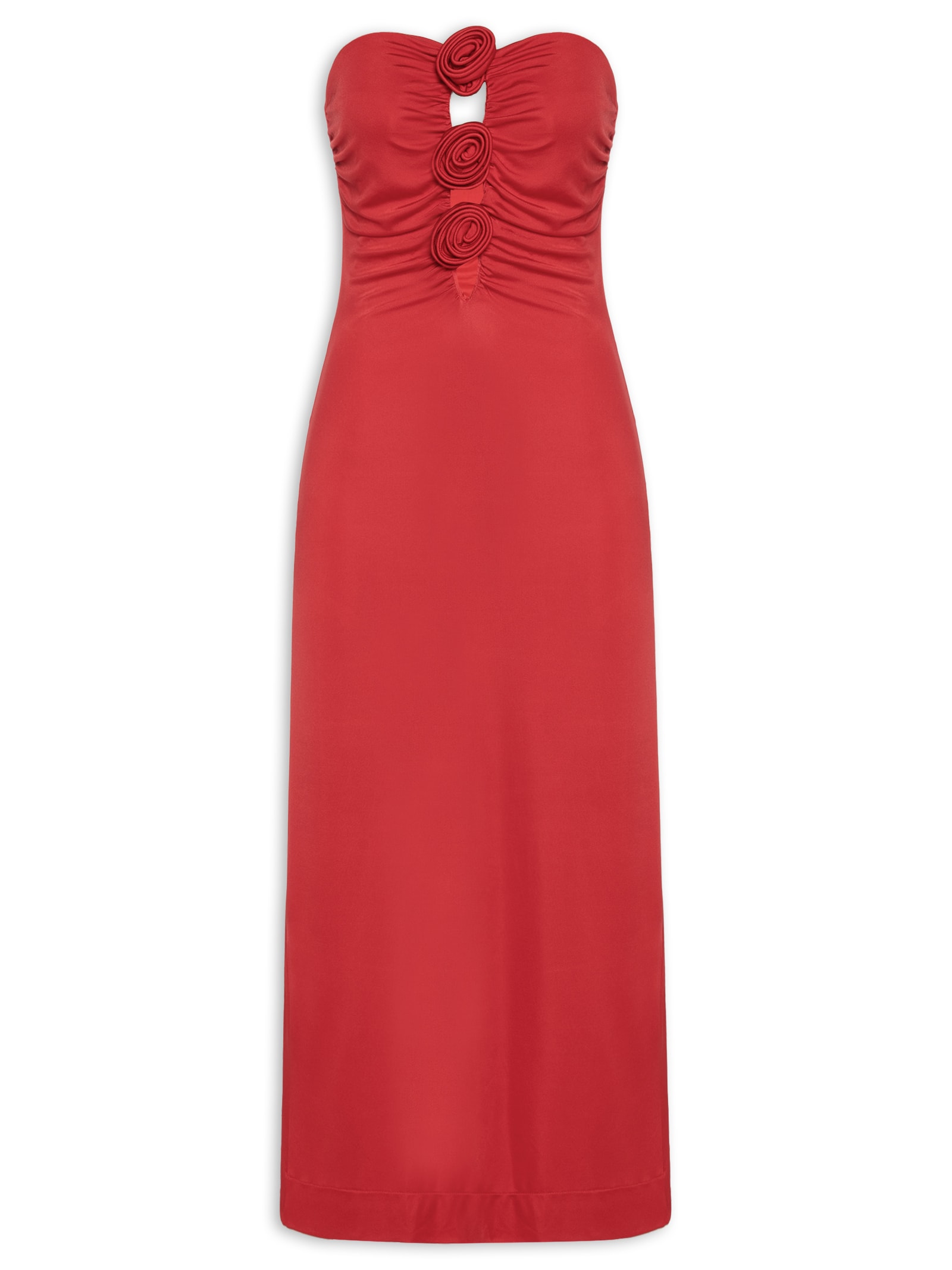 Vestido Jersey Flores Decote Vermelho Farm