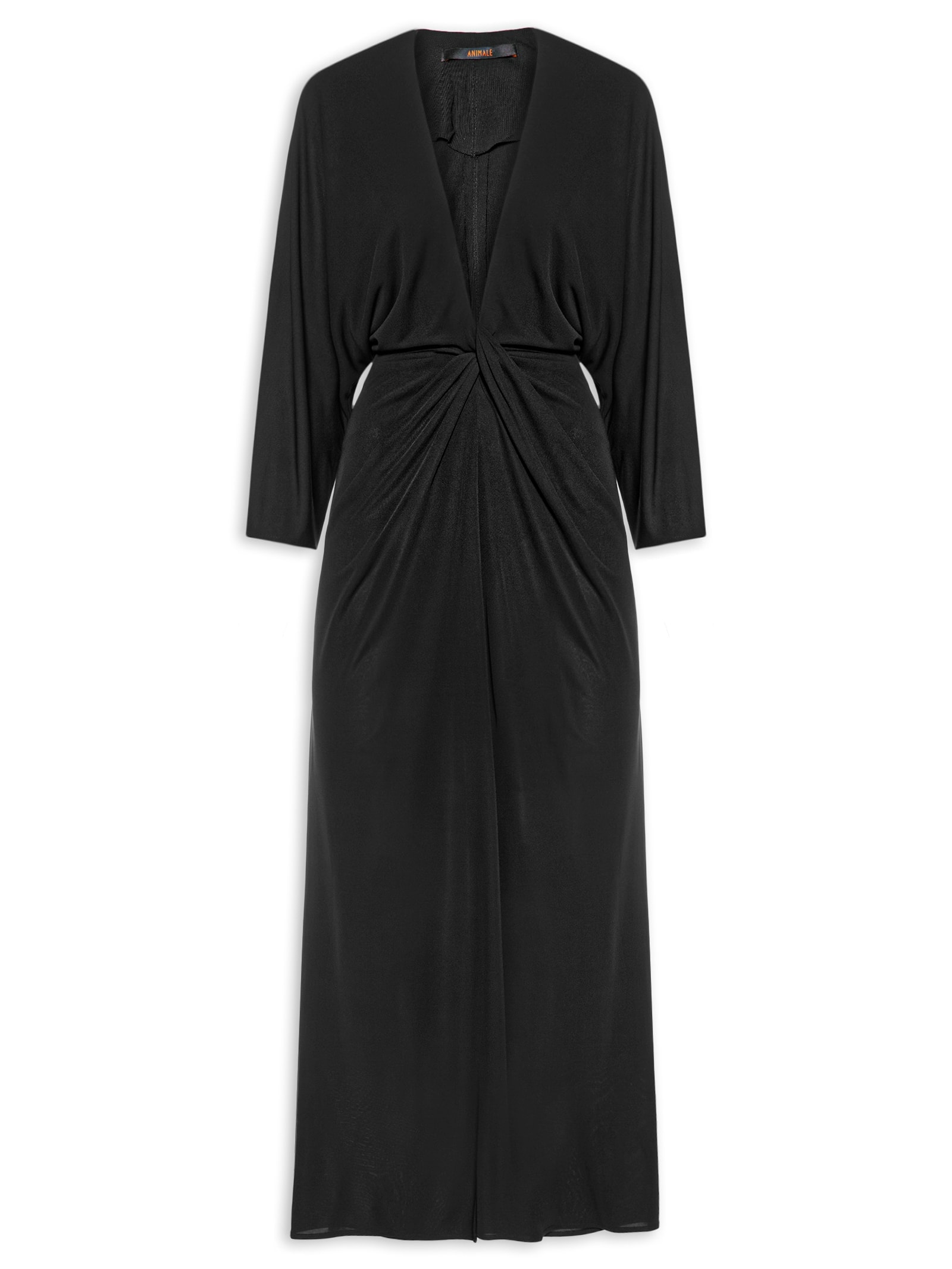 Vestido Jersey Midi Decote Profundo Preto Animale