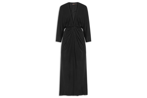 Vestido Jersey Midi Decote Profundo - Preto