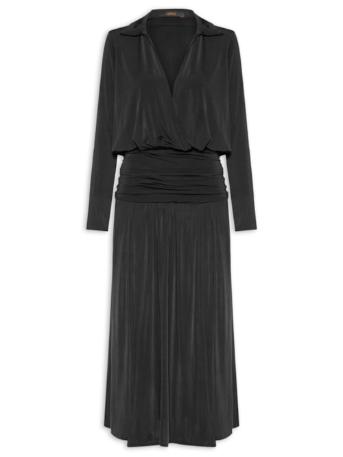 Vestido Jersey Pala Transpassado - Preto