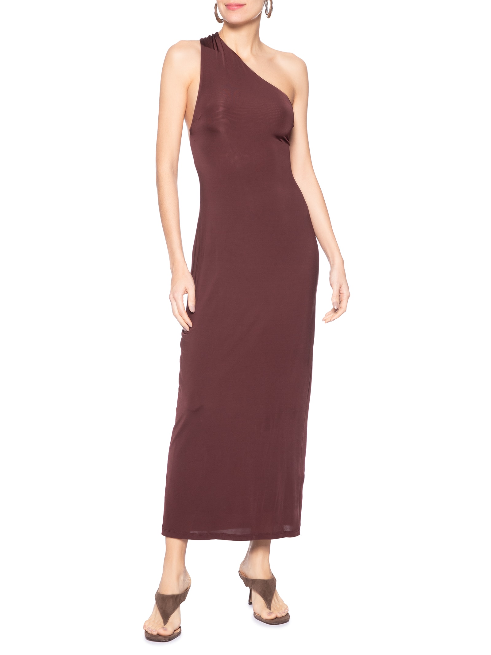 Vestido Jersey Um Ombro Só Malha Marrom Animale Jeans