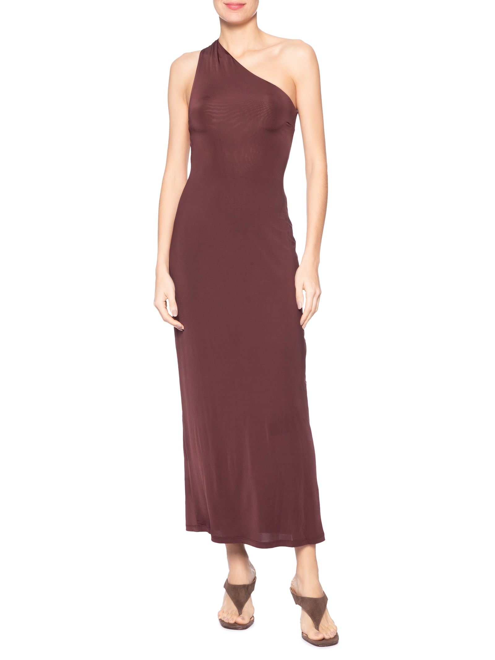 Vestido Jersey Um Ombro Só Malha Marrom Animale Jeans
