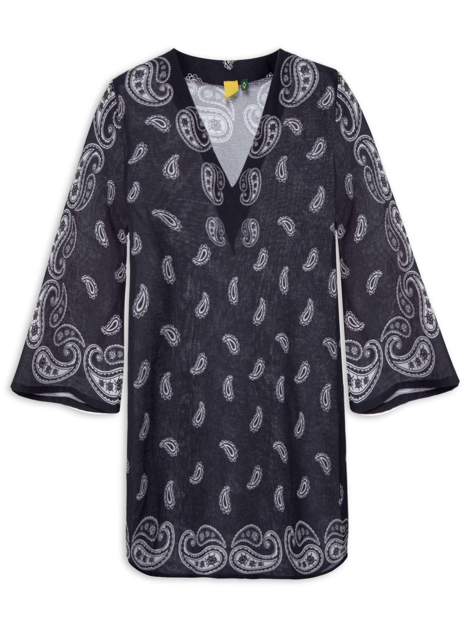 Vestido Kaftan Banana Jardim Preto Farm Praia