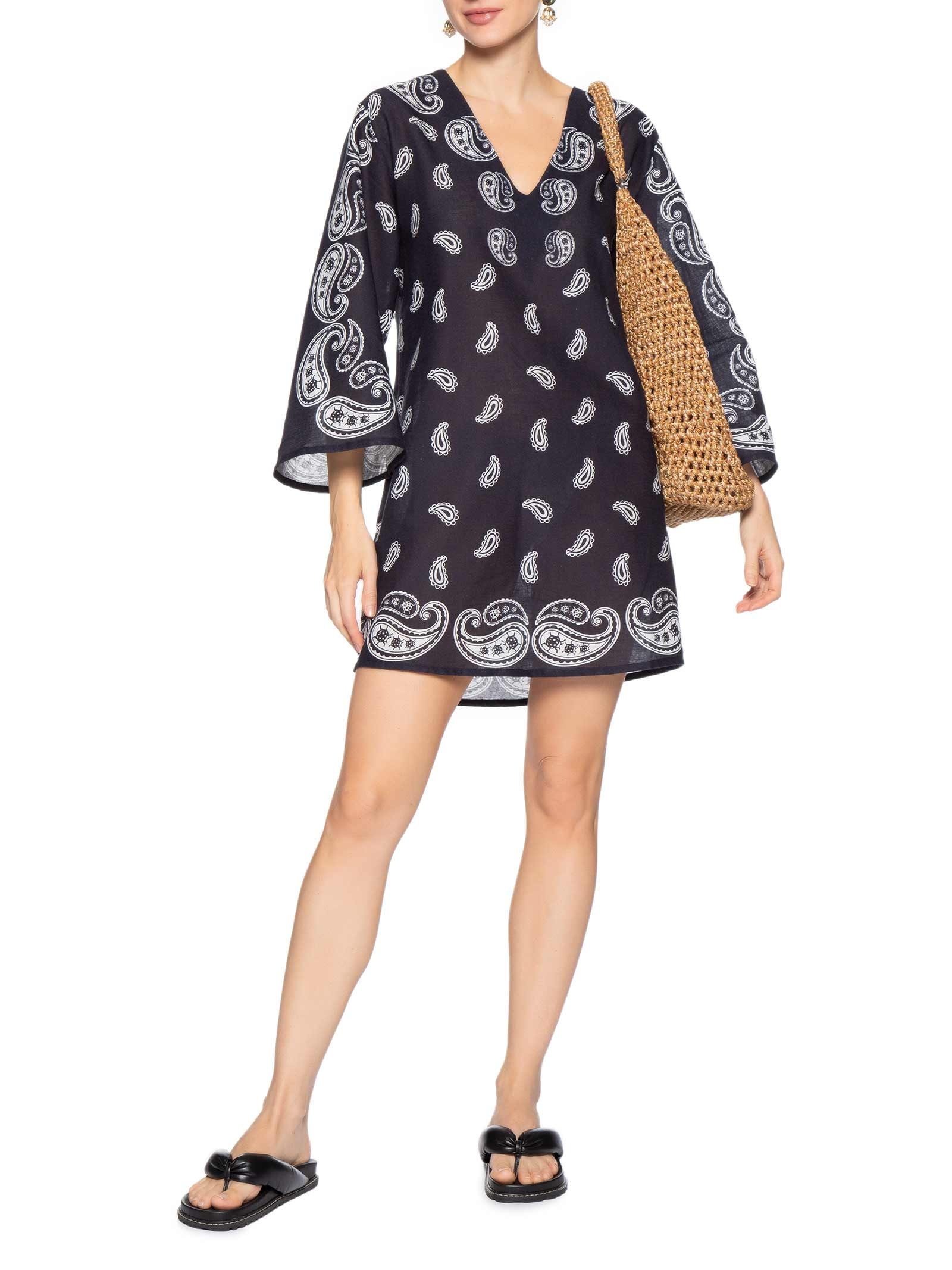 Vestido Kaftan Banana Jardim Preto Farm Praia