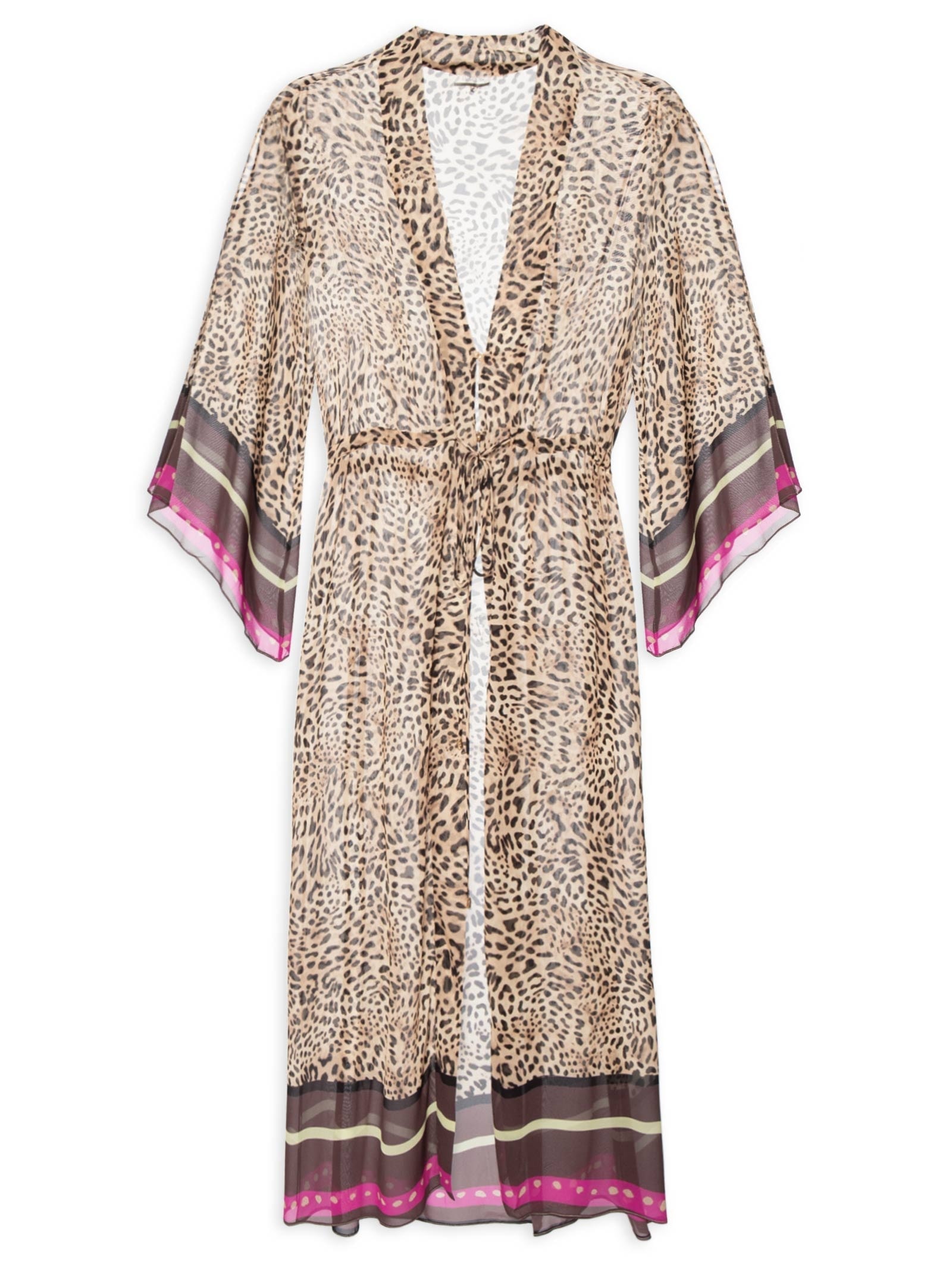 Vestido Kaftan Onça Lenço Resort Marrom Animale Resort