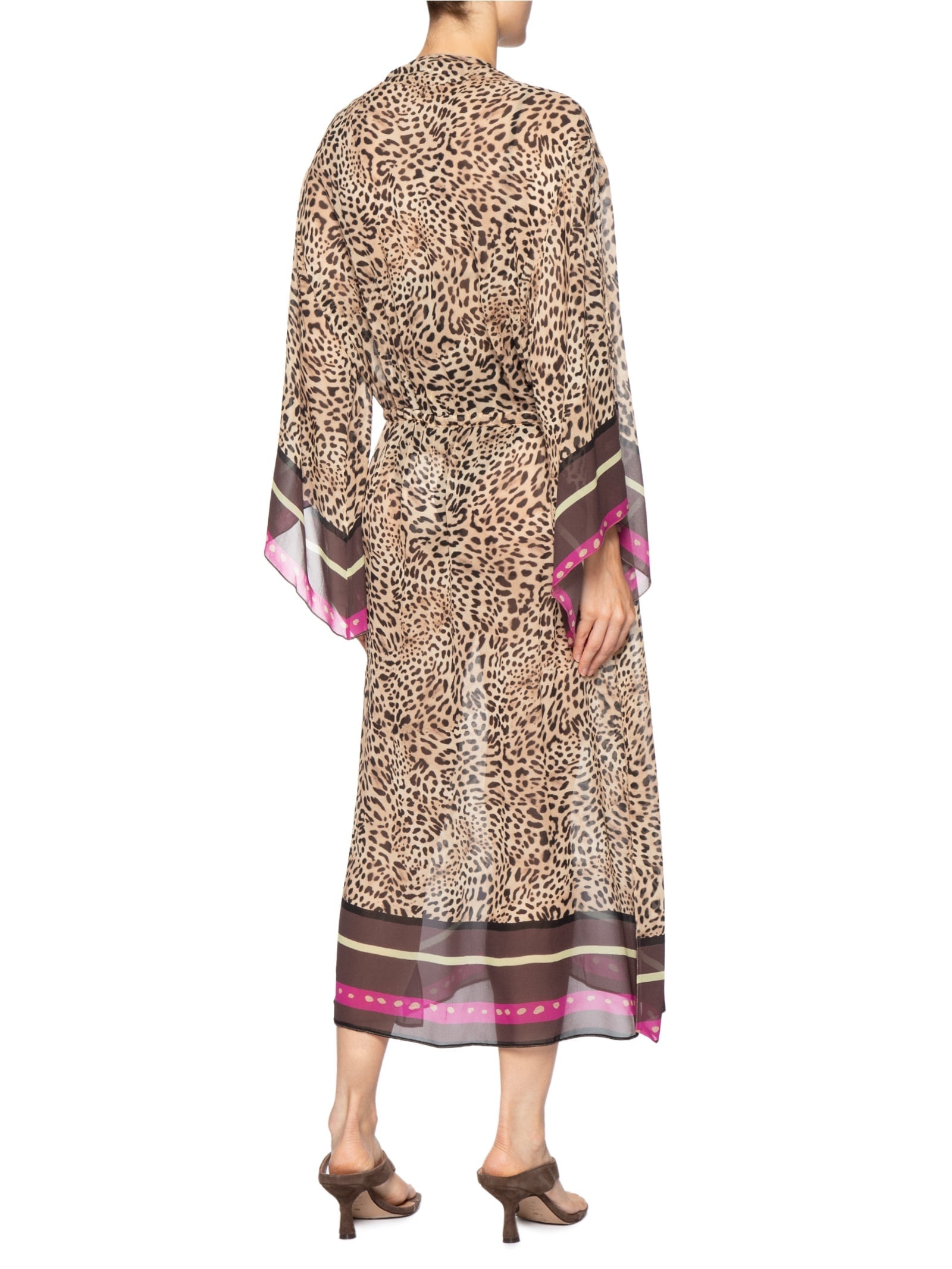Vestido Kaftan Onça Lenço Resort Marrom Animale Resort