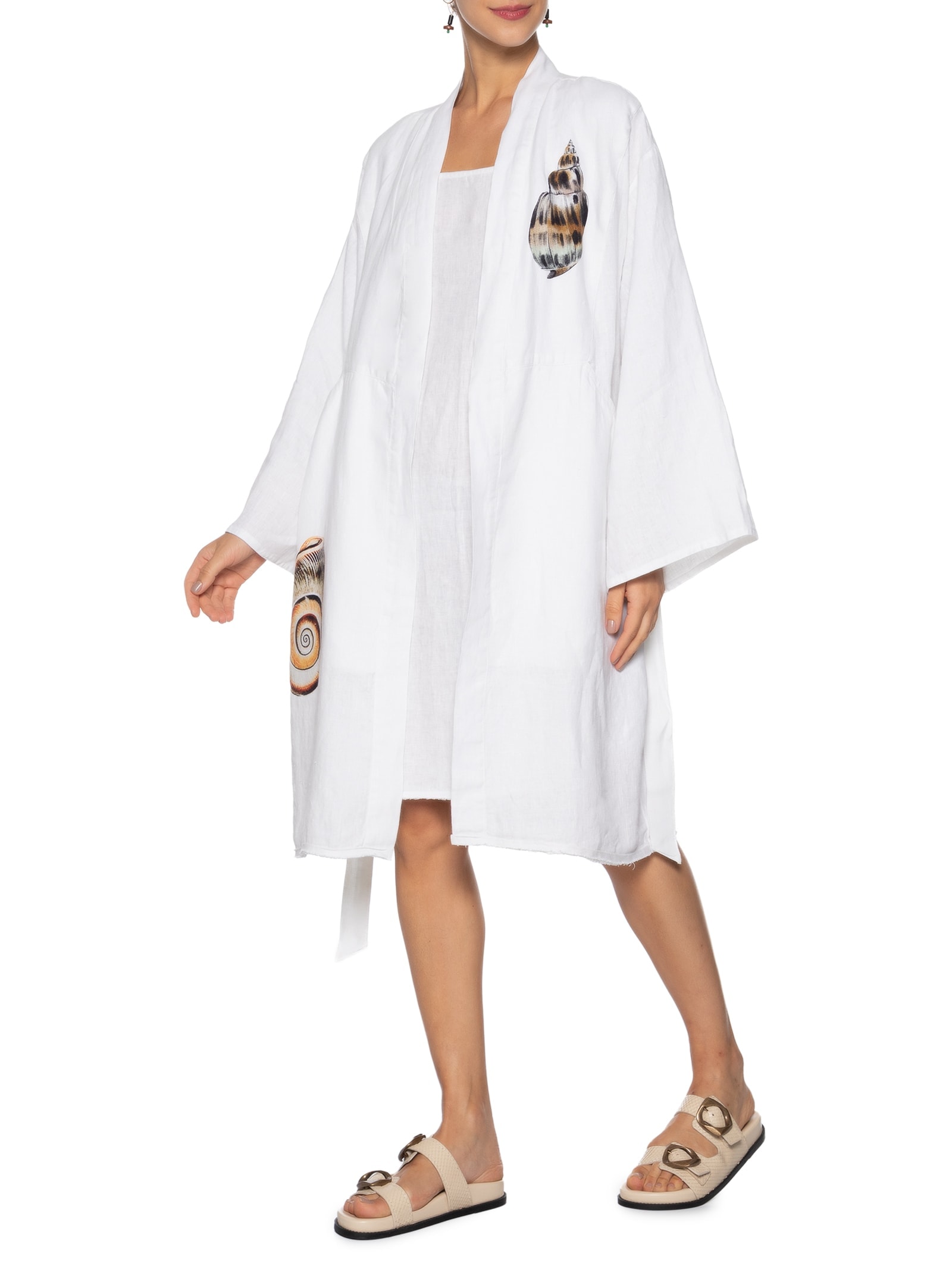 Vestido Kimono Concha Tex Color Linho Branco Osklen