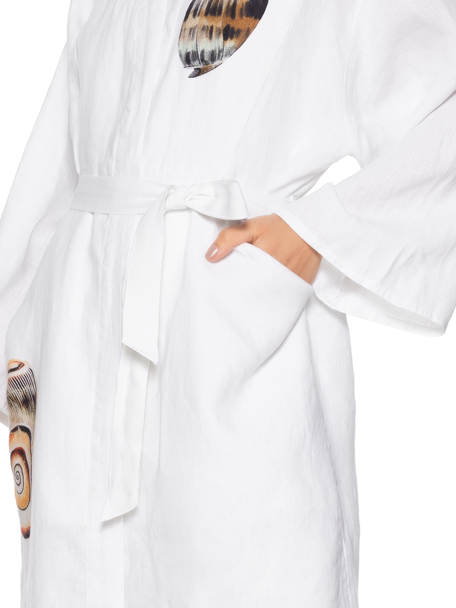 Vestido Kimono Concha Tex Color Linho Branco Osklen