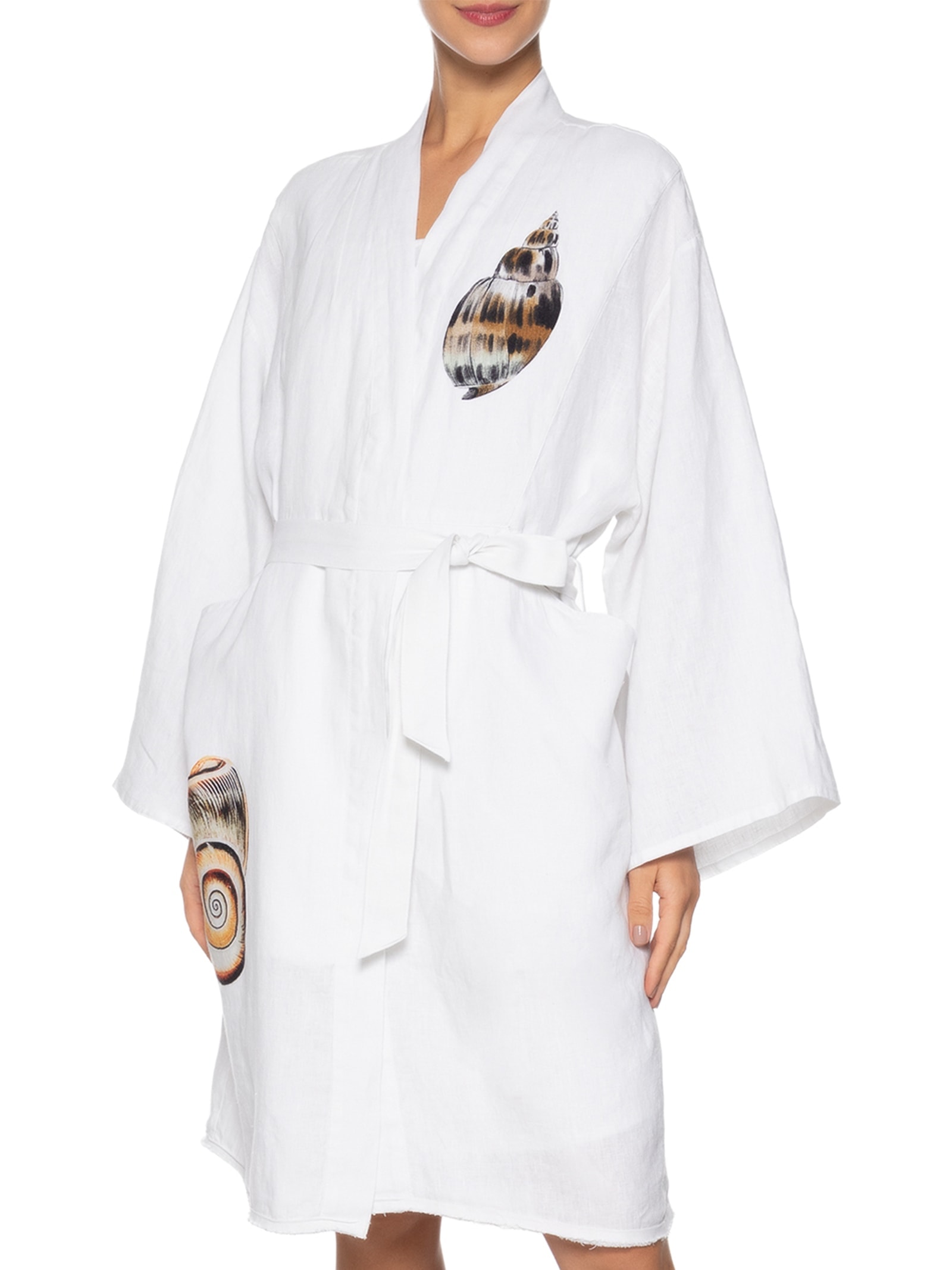 Vestido Kimono Concha Tex Color Linho Branco Osklen