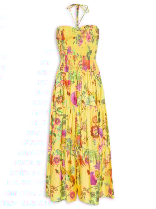 Vestido Lastex Jardim De Frutas - Amarelo