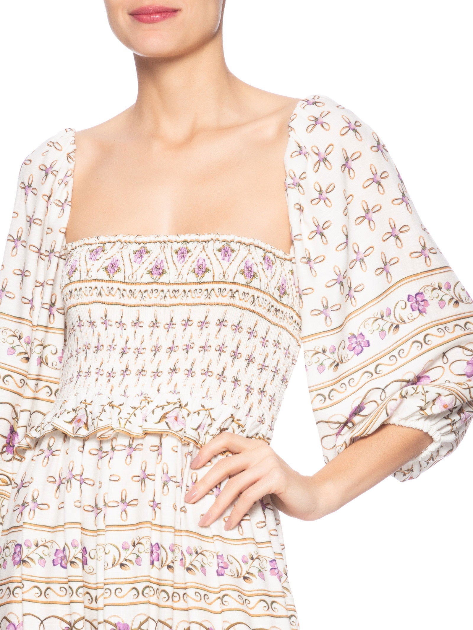 Vestido Lastex Poesia De Flor Branco Farm