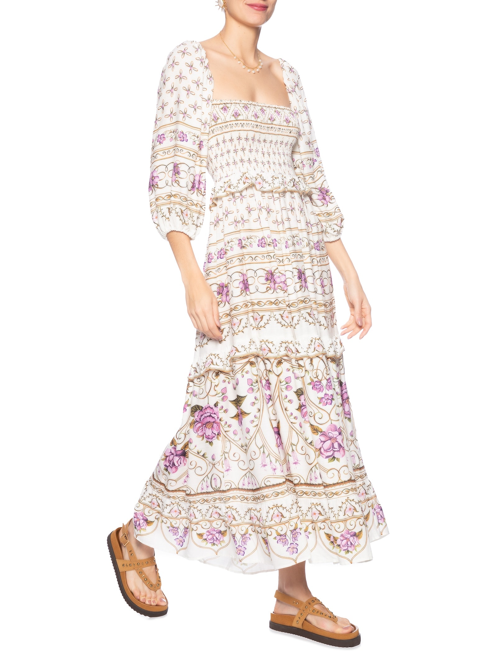 Vestido Lastex Poesia De Flor Branco Farm