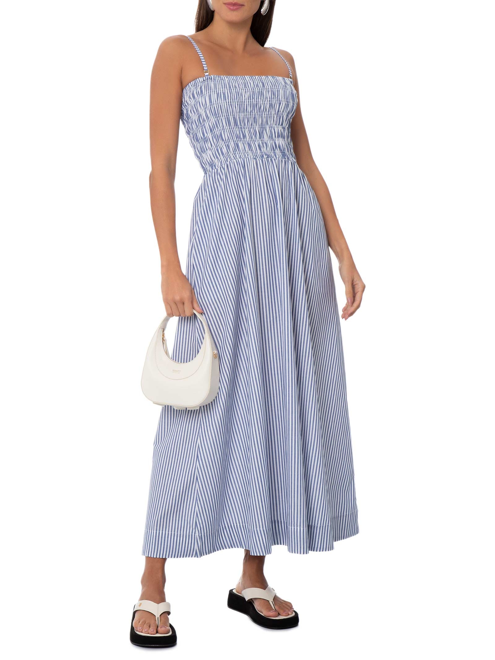 Vestido Lastex Posi Listras Navy Azul Panô