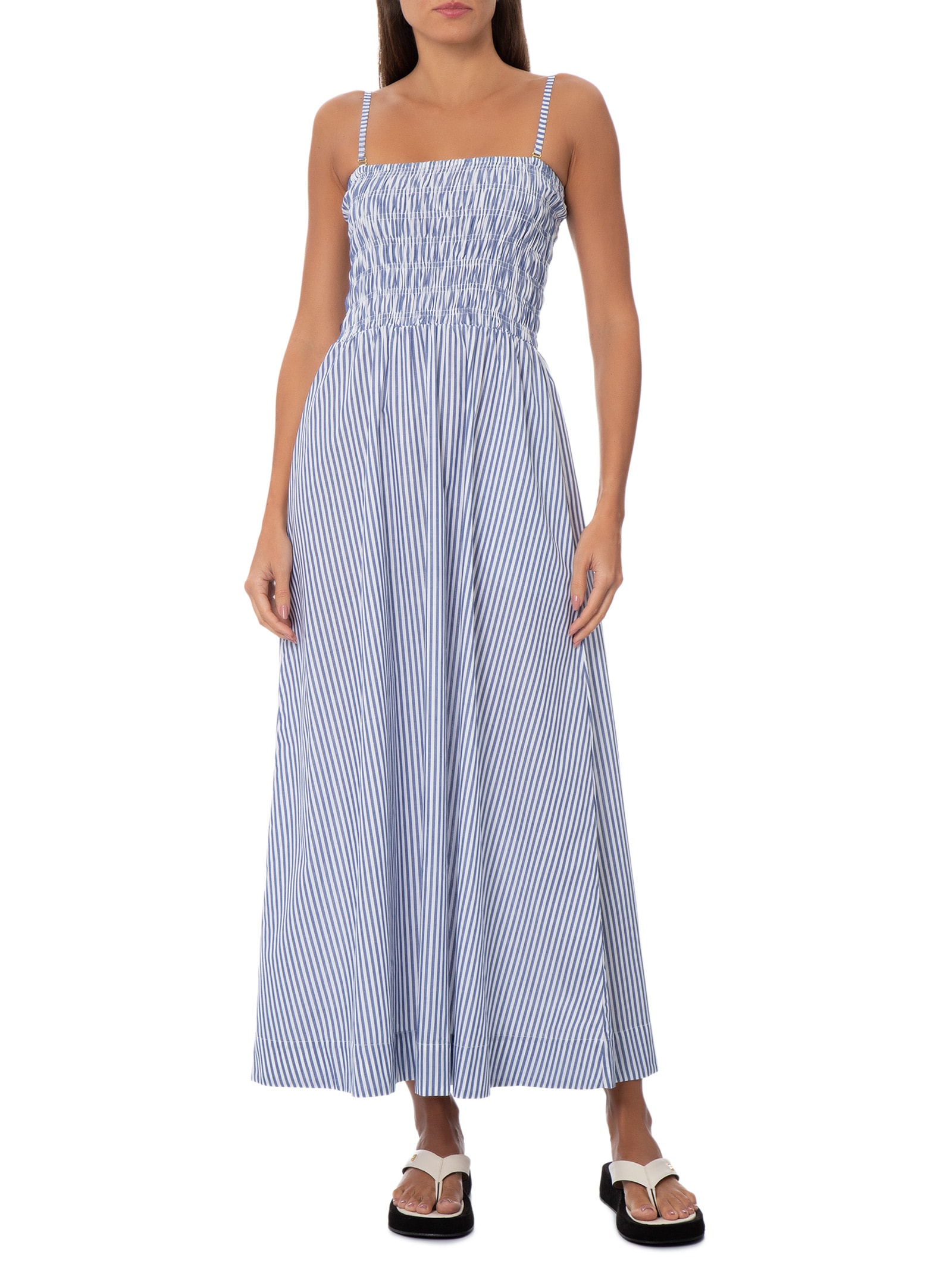 Vestido Lastex Posi Listras Navy Azul Panô