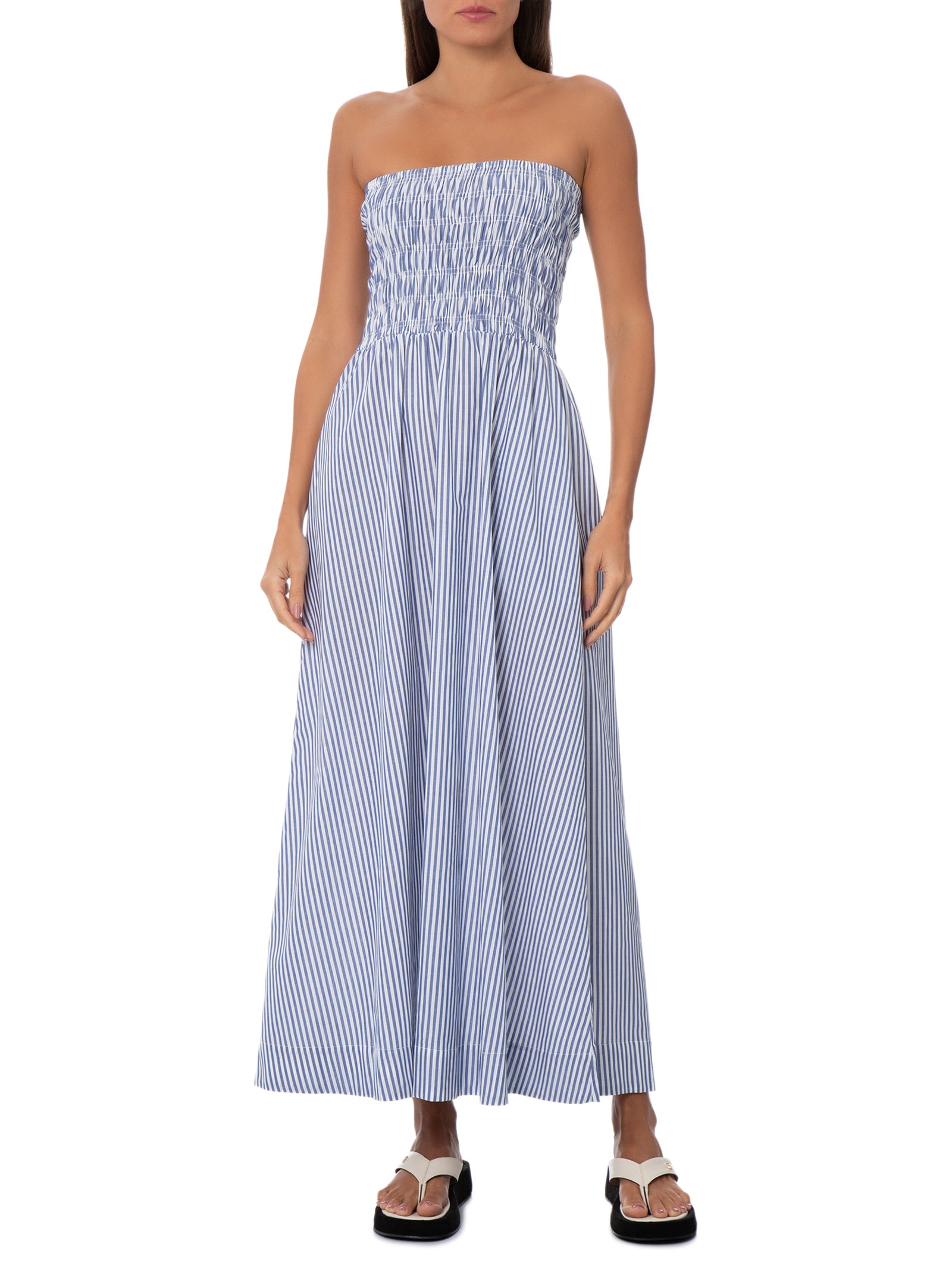 Vestido Lastex Posi Listras Navy Azul Panô
